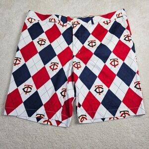 Men's MLB Loudmouth Minnesota Twins Shorts Argyle Baseball Golf Red Blue Size 44